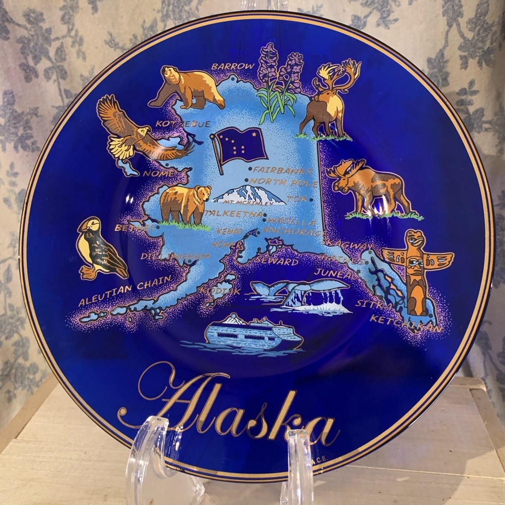 Alaska Souvenir Decorative Plate - Blue and Gold - Picture 2 of 8